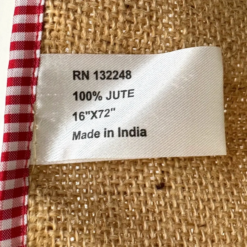 Rustic Jute Burlap Table Runner Red Gingham Check Border 16x72 Farmhouse Decor